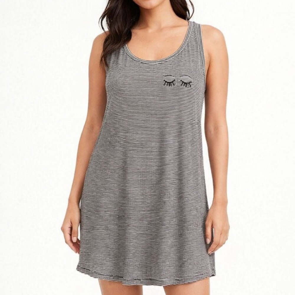 LOFT Sleeveless Pajama Dress Nightgown Black and White With Sleepy Eyes